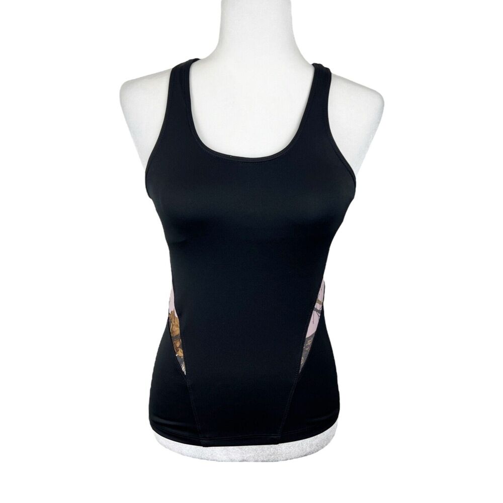 Wilderness Dreams Tank Top Women Small Black Pink Camo Padded Active Top